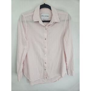 LOLA RIVER Womens Size S Pink White Striped Button Up Long Sleeve Cotton Preppy